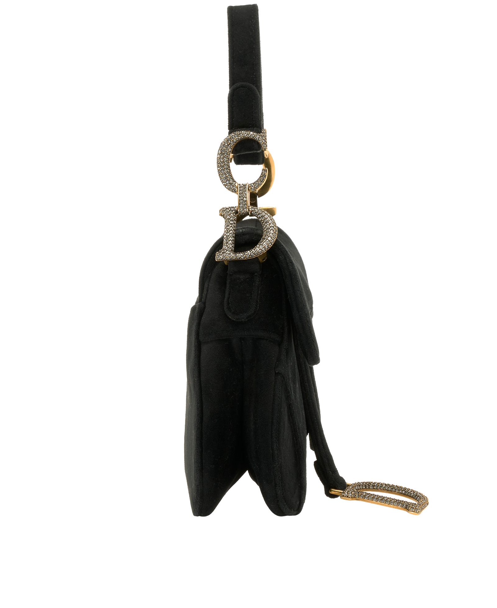 Crystal Mini Saddle, &pound;1,800, Handbags, Black, Suede, Side view